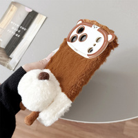 Nouvelle Coque de Téléphone en Peluche Douce 3D Motif Chien Corgi de Dessin Animé pour iPhone 18 Pro Max 17 16 15 14 avec Cordon Tressé de Poignet et Housse de Protection