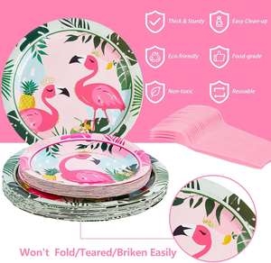 OEM Modern 9 Inch Pink Flamingo Gold Foil Paper <b>Plates</b> Hot Selling Tableware Wholesale Reasonable Cost for Parties Decorations - Product Image 4