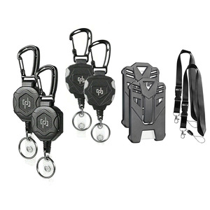 Wholesale laser logo heavy-duty <b>ID</b> badges scrolls carabiners fishing reels school lanyards black mecha card <b>holders</b> in stock - Product Image 1
