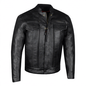 <b>Mens</b> Real <b>Black</b> Leather Jacket Slim Fit Biker Motorcycle Vintage Distressed Cowhide Coat Custom Classic Fashion Outerwear Winter - Product Image 1