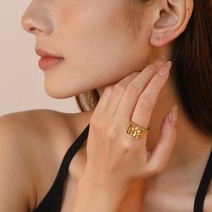 Bagues ajustables en acier inoxydable plaqué or 18 carats avec pierres précieuses turquoise creuses et épaisses, vente en gros, bijoux pour femmes - Product Image 2