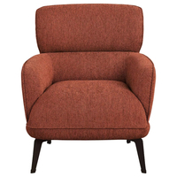 Fauteuil de salon moderne de style transitionnel, orange, rembourré, en tissu de luxe, avec accoudoirs arrondis et pieds en métal