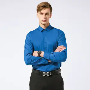Camisas Para Hombres Chemise de travail en popeline de coton à manches longues Signature Comfort Flex Costume d'affaires Chemise formelle de bureau pour hommes