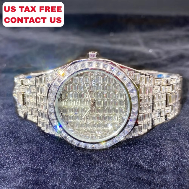 TOP ICY New Arrival Baguette Quartz Sport Fashion Watches for Men Iced Out Bling CZ Alloy Case Glass Dial Window ODM Supply