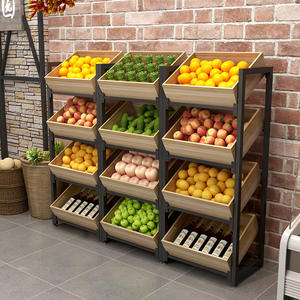 Custom Eco Durável Metálico e Madeira Supermercado Frutas e Vegetais Display Stand-Multi-Layer Comercial Prateleira Racks - Product Image 6