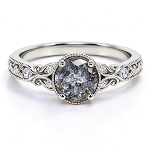 Bague en argent sterling 925 vintage avec diamant naturel poivre et sel, coupe ovale, motif filigrane en vigne, style Art Déco, pour fiançailles, mariage et fêtes - Product Image 1