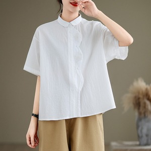 2026 Neue Sommer Großhandels-Bluse mit Blumenstickerei aus reiner Baumwolle, französischer Chic, locker geschnittene Oversize-Kurzarmbluse in Schwarz, Übergröße - Product Image 4