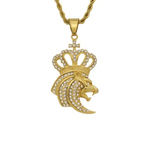 Nuevo Collar de Moda Punk Hiphop con Colgante de Cabeza de León de Zirconia y Acero Inoxidable - Product Image 2