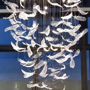 Art Crystal Feather Chandelier Round Led <b>Light</b> For Restaurants Hotels Salons Offices - Product Image 3