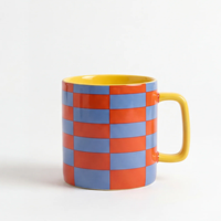 Mug en céramique moderne à motif damier, pour la maison et l'hôtel, tasse à café en porcelaine aux couleurs vives