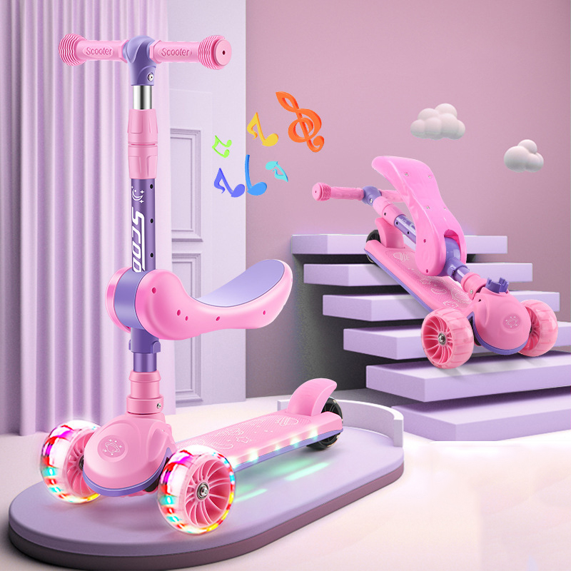 Высококачественный уличный Детский самокат Прочный портативный милый детский самокат 3 колеса с музыкальным светом