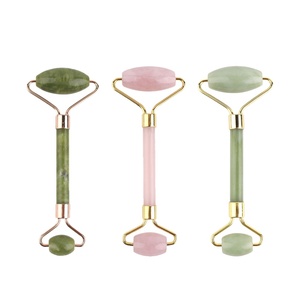 factory supply 2 heads natural dark green high quality 100% jade roller green with alloy fram packed in color box
