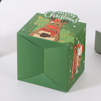 Boîte cadeau de Noël avec poignée découpée, boîte à bonbons en papier imprimée en couleur pour les fêtes de fin d'année, motif renne