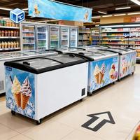 Congélateur commercial en verre CE ETL en gros, congélateur réfrigérateur 340 L +8 ℃ ~-25 ℃   Congélateur à glace pour crème glacée avec portes coulissantes en verre à vendre