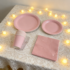 DAMAI – Vaisselle jetable unie pour fêtes, ensemble de vaisselle en papier de couleur unie, assiettes de 7 et 9 pouces, gobelets en papier, serviettes - Product Image 6