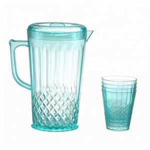 2L Best Food Grade Plastic Crystal Wide Mouth Promotional Plastic Cold Water Jug Bottle <b>Cup</b> <b>Set</b> with Lid and 4 Pcs Glasses - Product Image 4