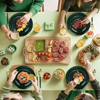 Ensemble de vaisselle en plastique vert de 175 pièces pour 25 invités, comprenant 50 assiettes vertes dorées, 75 couverts en plastique, 25 serviettes et 25 gobelets