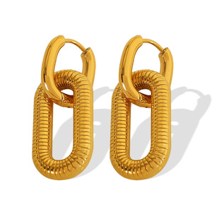 Boucles d'oreilles pendantes géométriques en forme de U plaquées or, en alliage de zinc, style créoles tendance - Product Image 5