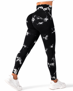 Leggings Yoga a Vita Alta Stampati, Lunghezza Intera, con Arricciatura Effetto Push-Up, Elasticizzati in Quattro Direzioni, in Spandex e Poliestere - Product Image 1