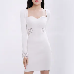 Cropped Knit Casual Solid Color Sweater Dress Sexy Midi Knit Women Clothing Elegant Office For Party