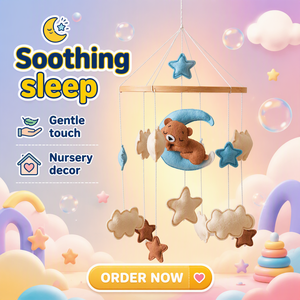 Décoration de lit bébé personnalisée pour nouveau-né - Lapin bleu et lune en feutre, jouet doux avec fixation murale, unisexe - Product Image 2