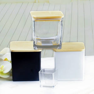 Vela cuadrada de vidrio negro, contenedor con tapa de madera para fabricación de velas, venta al por mayor - Product Image 3