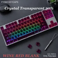 Fynmi Crystal Wine Red Blank Transparent 30% Shine Through MDA Keycaps ANSI/ISO Layout 122 Keys Full Size Keycaps