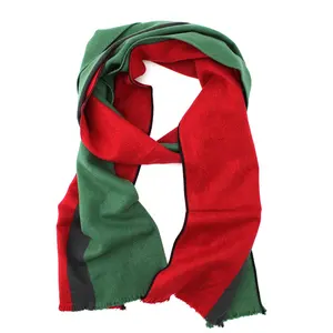 冬季保暖柔软感定制编织提花拉丝经典红色绿色木炭条纹100% 天然真丝围巾带流苏