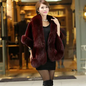 Kış sıcak bayanlar lüks özelleştirilmiş pelerin şal kadın Faux Fox vizon kürk panço