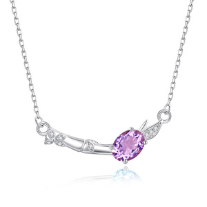 Collar de 9 piedras de cristal natural de bambú con corte ovalado de 5*7 mm, chapado en oro blanco sobre plata 925, joyería antideslustre para mujer. - Product Image 1