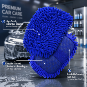Éponge de lavage de voiture en microfibre chenille bleue, absorbe 10 fois son poids en mousse et en eau, gants de lavage de voiture - Product Image 3