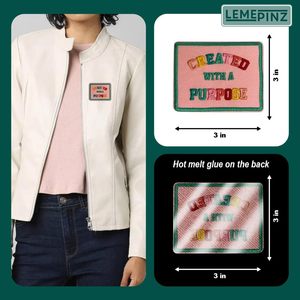Created With A Purpose Patch 3 Iron On Or Sew On Embroidery For <b>Bags</b> Clothes <b>Hats</b> Jeans - Product Image 5