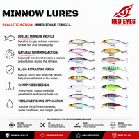 Leurre de pêche REDEYES MN-14 Minnow 6cm 4.3g, appât artificiel rigide bionique pour la pêche en rivière, lac et ruisseau, longue portée avec hameçons