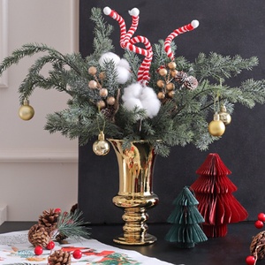 Vase de table en céramique <span class=keywords><strong>sur</strong></span> pieds hauts style Art Déco, esthétique rétro, pour salon, bureau, pot de fleurs hydroponique, ambiance de Noël - Product Image 4