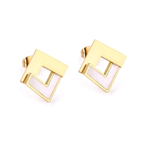 Elegant Geometric Stainless Steel <b>Small</b> Dubai Stud <b>Gold</b> White Shell Rectangle Earring for Girls - Product Image 1