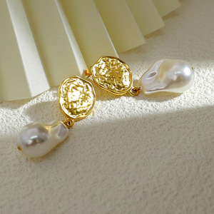 ต่างหูมุกทรงหยดน้ำสไตล์ยุโรปอเมริกัน ชุบทอง 18K รูปทรงเรขาคณิตวงรี สวมใส่ได้ทุกวัน ทำจากสแตนเลส EH11140 11145 - Product Image 3