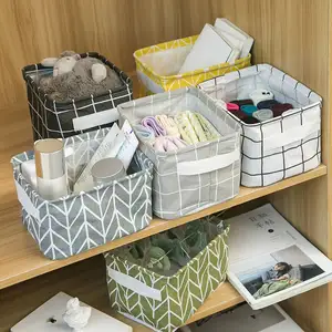 Tas kotak penyimpanan atas meja kecil kustom keranjang penyimpanan Desktop Linen katun untuk pakaian dalam Organizer alat tulis kantor kosmetik