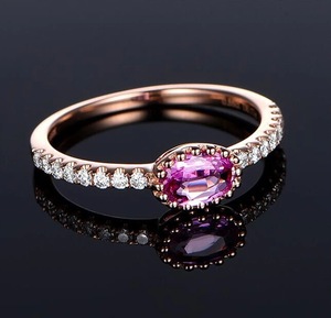 Anello da donna con pietra ovale rosa, grazioso anello per dito indice, accessorio di gioielleria alla moda - Product Image 1