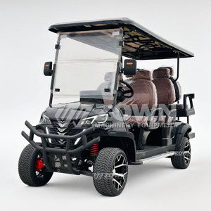 Carrito de Golf Extendido de 6 Plazas en Negro Brillante con Techo Retráctil y Asientos de Cuero Marrón de Lujo, Vehículo para Recorridos en Resorts - Product Image 1