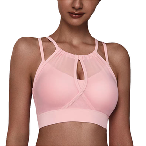 Sujetador Deportivo Ligero de Alta Sujeción para Mujer, Transpirable, con Malla, Push-Up, Logotipo Estampado en la Parte Delantera, Elasticidad Media, Soporte en la Espalda, para Pilates y Gimnasio - Product Image 1