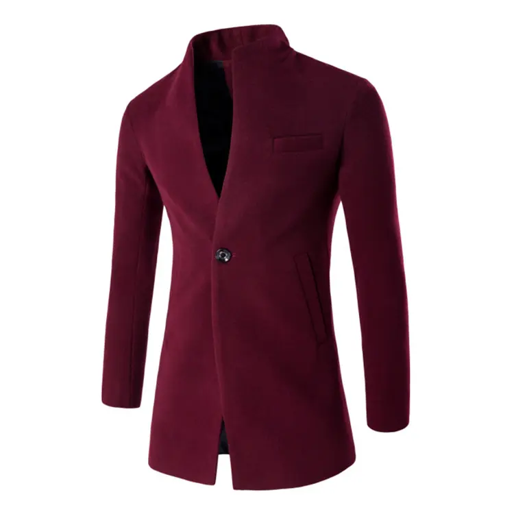 2021 Winter New woolen coat Korean fashion Men's mid-length solid color slim fit trench coat