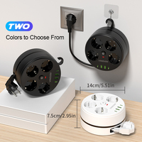 Multiprise Européenne Design Rond avec USB et Type C, Bloc Multiprises à Rallonge 2m, Enrouleur de Câble Rond