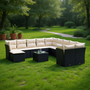 Black Pe <b>Rattan</b> Garden <b>Sofa</b> Set With Tempered Glass Outdoor Furniture Elegant Design For Garden Use - Product Image 2