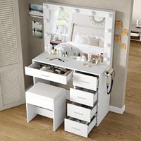 Top ventes, coiffeuse en bois au design moderne, ensemble coiffeuse avec miroir éclairé pour chambre à coucher, hôtel et salon