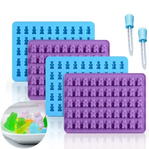 Factory Best Supplier 50 cavity Chocolate Candy Gummy Bear Mold Silicone with Droppers