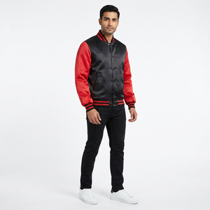 Veste universitaire vintage pour homme en satin chenille brodée avec logo personnalisé, col montant, manches en satin - Product Image 1