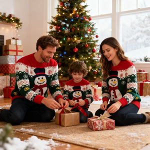 Pull de Noël familial, pull de Noël moche pour parents, enfants, tout-petits, adultes, bébés, tricoté avec un motif de personnage pour l'hiver - Product Image 3