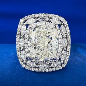 Diamond 10*12 Trouwring Hoge Carbon Diamant 5 Karaat Ijs Bloem Gesneden G Kleur 925 Sterling Zilveren Ring Dames Sieraden Dames