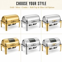 Chauffe-Plat Professionnel en Acier Inoxydable 9L avec Couvercle Roulant pour Buffet, Restaurant, Hôtel, Banquet, Traiteur, Fête - Vente en Gros Usine