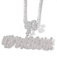 Lettre d'écriture cursive Double personnalisée tête de fille Bali collier glacé Hiphop bijoux nom collier lettres initiales pendentif